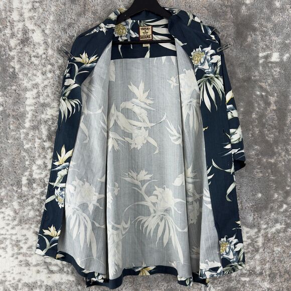 Tommy Bahama Mens Size L 100% Silk Tropical Button Shirt Navy Short Sleeve - Picture 4 of 9